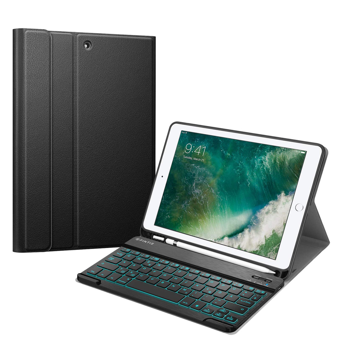 Fintie beleuchtete Tastatur Hülle für iPad 9.7 Zoll 2018/2017 - Soft TPU Rückseite Gehäuse mit Penci