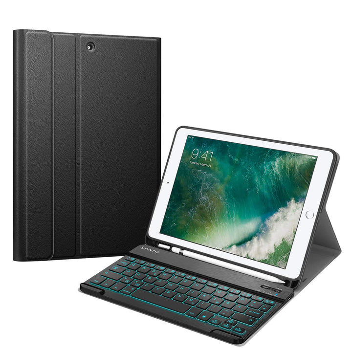 Fintie beleuchtete Tastatur Hülle für iPad 9.7 Zoll 2018/2017 - Soft TPU Rückseite Gehäuse mit Penci