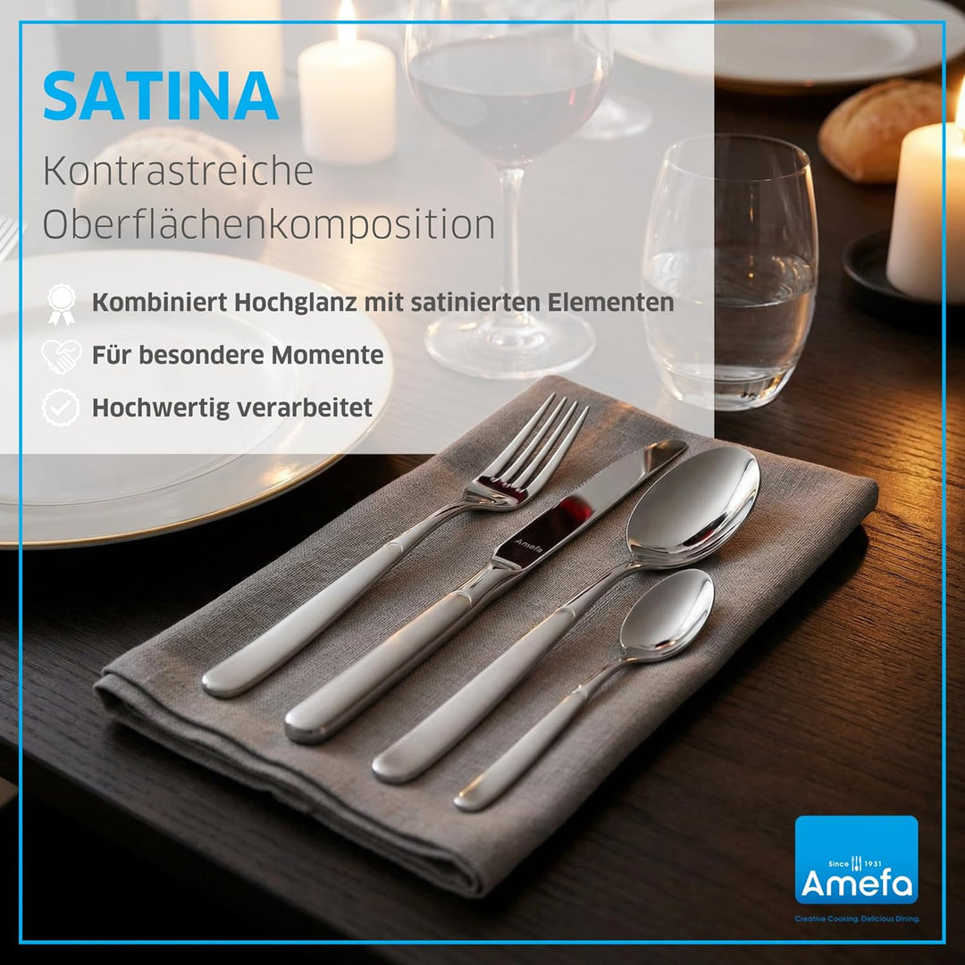 Amefa SATINA Besteck Set 30-teilig, Besteck für 6 Personen, Spülmaschinenfest, Besteck Rostfrei 18/1