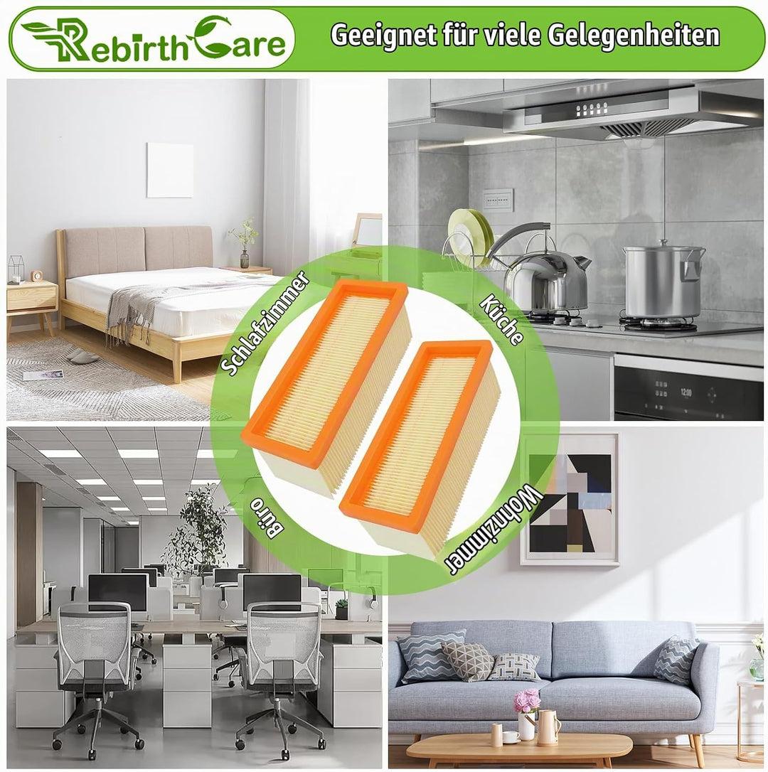 Rebirthcare 2 stück 6.414-498.0 filter für kärcher a 2701, a2731 pt, a 2801 plus, se 2001, se 3001,