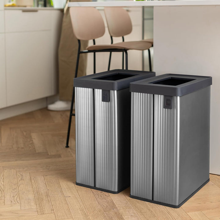 Curver Verto Recycle 54L Mülleimer für Küche, zwei Fächer, einfache Sortierung, offen, schlankes Des
