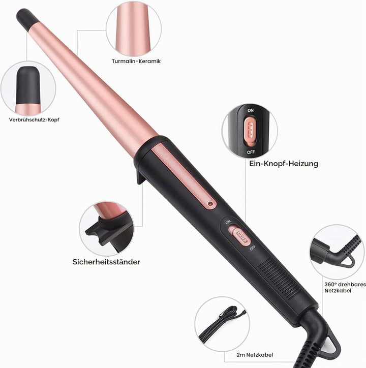 Lockenstab, JAETON 13-25mm Lockenstab Tapered Keramik Professional für Natürliche Locken und Beach W