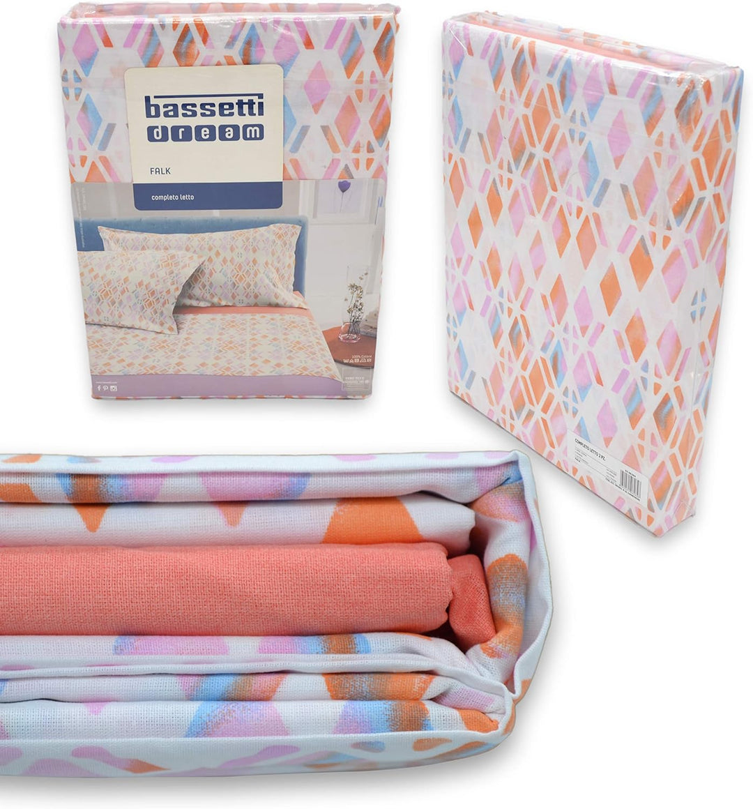 Bassetti Bettwäsche-Set für Doppelbett, 100% Baumwolle, Oben + unten + 2 Kissenbezüge (Falk Orange)
