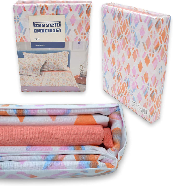 Bassetti Bettwäsche-Set für Doppelbett, 100% Baumwolle, Oben + unten + 2 Kissenbezüge (Falk Orange)