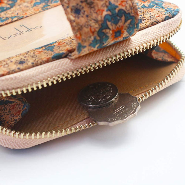 boshiho Vegan Kork Geldbörse: Damen Reissverschluss Tasche Geldbeutel mit Kartenhalter Münzbörse Umw