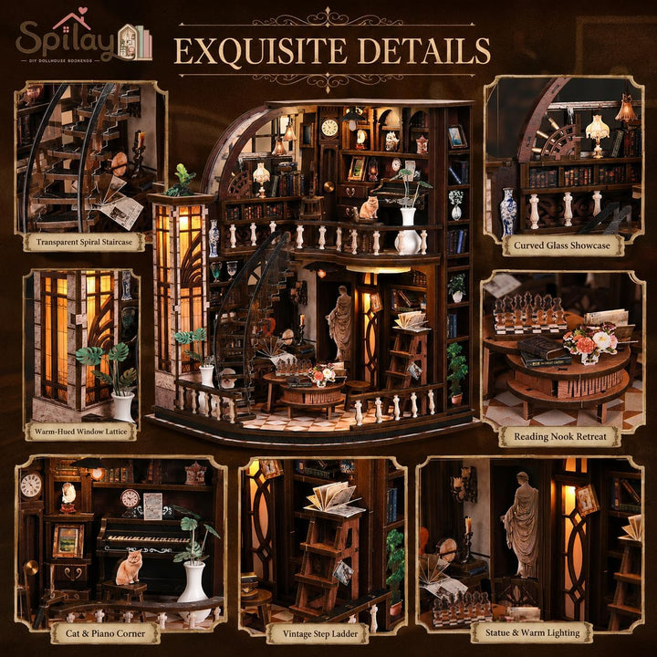 Spilay Miniatur Haus, Bacchus Bookstore 3D Holzpuzzle mit LED | DIY Miniature House Kit für Erwachse