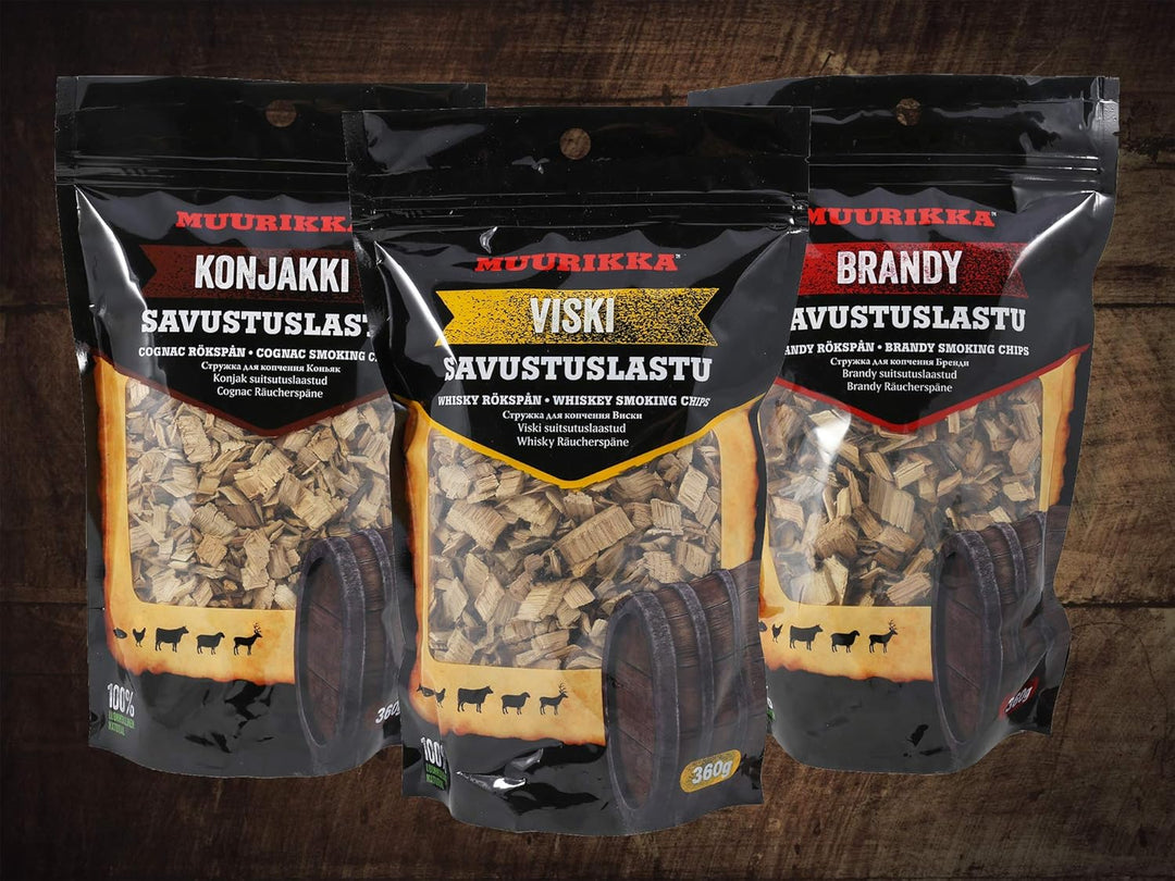 MUURIKKA Kognac Räucherchips aus Eichenholz, 360g, Räucherspäne für Smoker & Räucherofen
