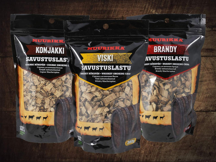 MUURIKKA Brandy Räucherchips aus Eichenholz, 360g, Räucherspäne für Smoker & Räucherofen