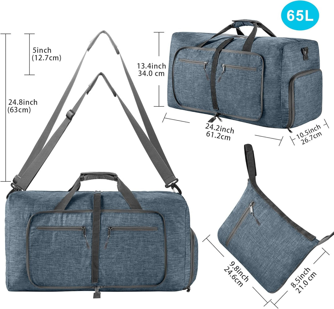 Vomgomfom Leichte Faltbare Reisetasche Gross 65L Sporttasche Damen Herren mit Schuhfach, Travel Duff