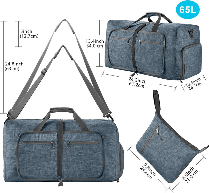 Vomgomfom Leichte Faltbare Reisetasche Gross 65L Sporttasche Damen Herren mit Schuhfach, Travel Duff