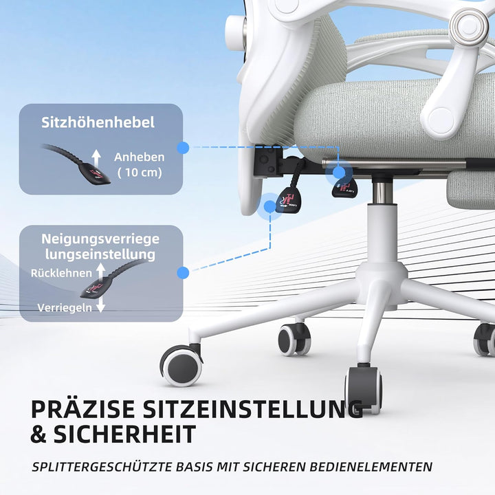 CYKOV Ergonomischer Bürostuhl mit Fussstütze, Büro Stuhl & Gaming Stuhl 150 kg+, 90-160° Verstellbar