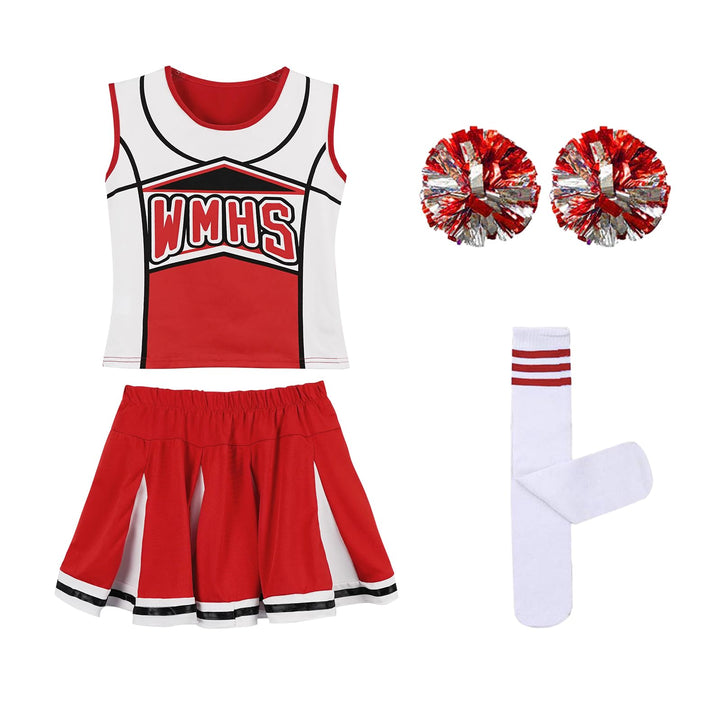 LOLANTA Mädchen rot &amp; blau Cheerleader Kostüm befestigen Pom Poms Socken, Kinder Cheer Outfit Karnev