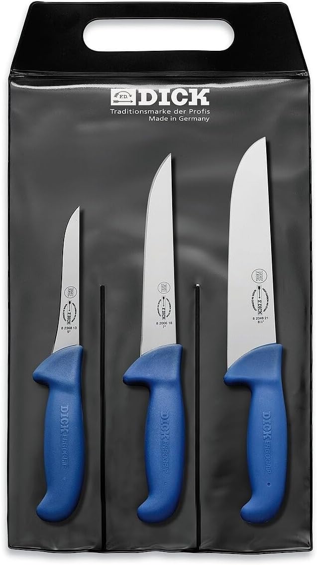 DICK 8255300 Messer-Set 3T Ergo Grip, Stahl, Blau, 48 x 22 x 1.8 cm, 3-Einheiten