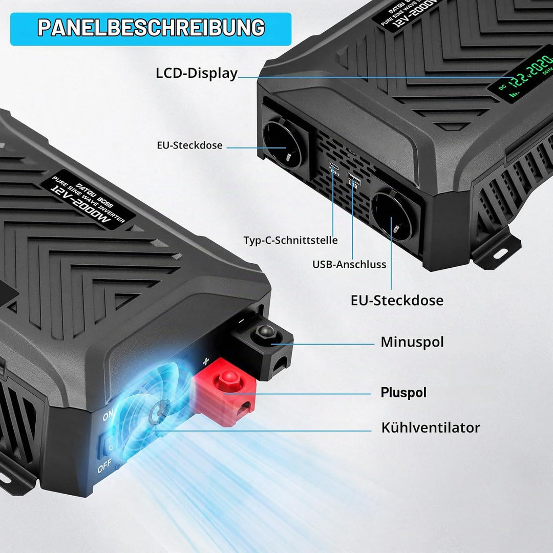 DATOUBOSS 2000W/4000W Spannungswandler 12v auf 230v Reiner Sinus Wechselrichter Power Inverter mit 2
