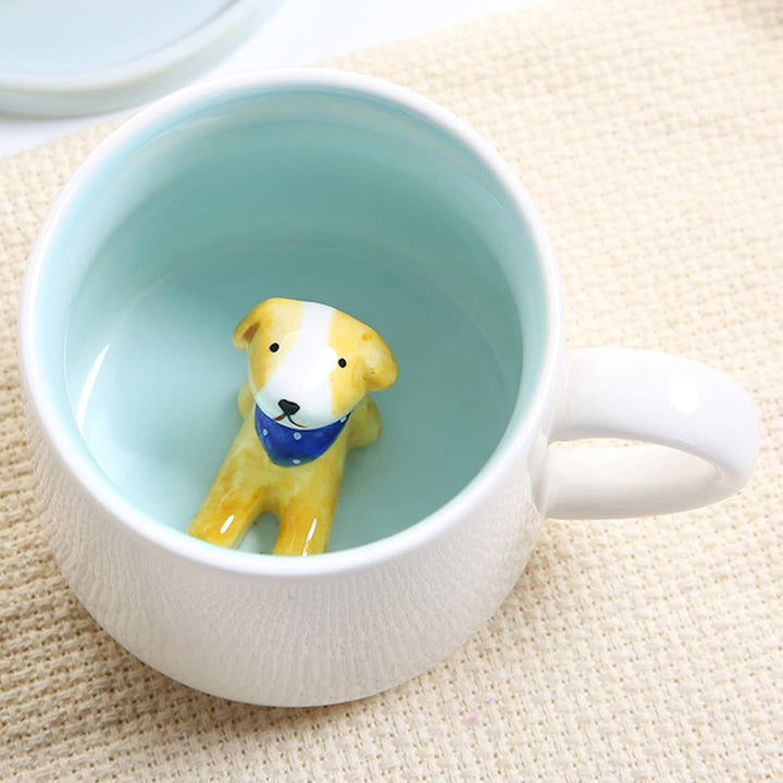 Hund Tasse Lustige Kaffeetasse Hund Tasse 3D Geschenk Keramik Teetasse mit Löffel Untersetzer Tee Ka