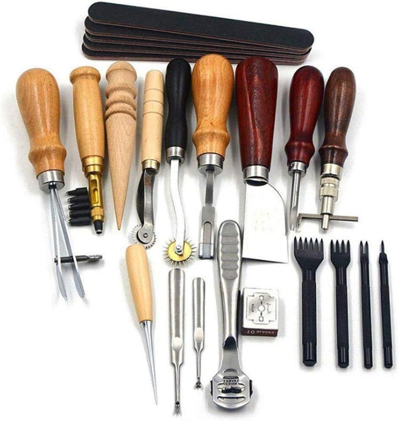 Fydun Leder Nähwerkzeuge 19pcs Leder Werkzeug Set DIY Leder Handwerk Stitching Carving für Teppiche