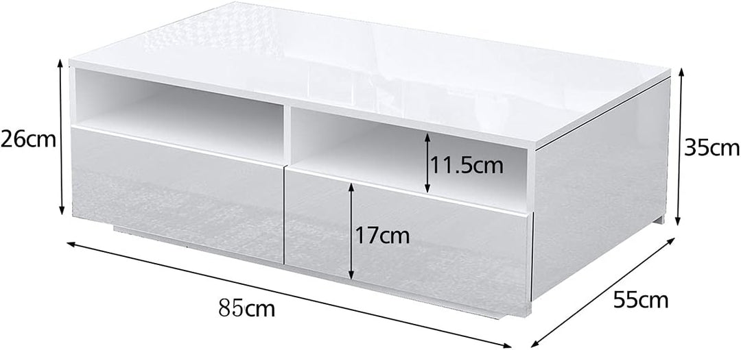 Senvoziii LED Couchtisch für Wohnzimmer, Beistelltisch Moderner Holztisch, Weisser Glanz Kaffeetisch