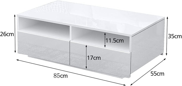 Senvoziii LED Couchtisch für Wohnzimmer, Beistelltisch Moderner Holztisch, Weisser Glanz Kaffeetisch