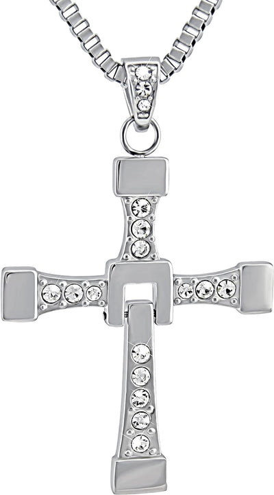 Hanessa 100% Reines Edelstahl Herren-Schmuck Halskette Kreuz Massiv in Silber Fast and Furious Vin D