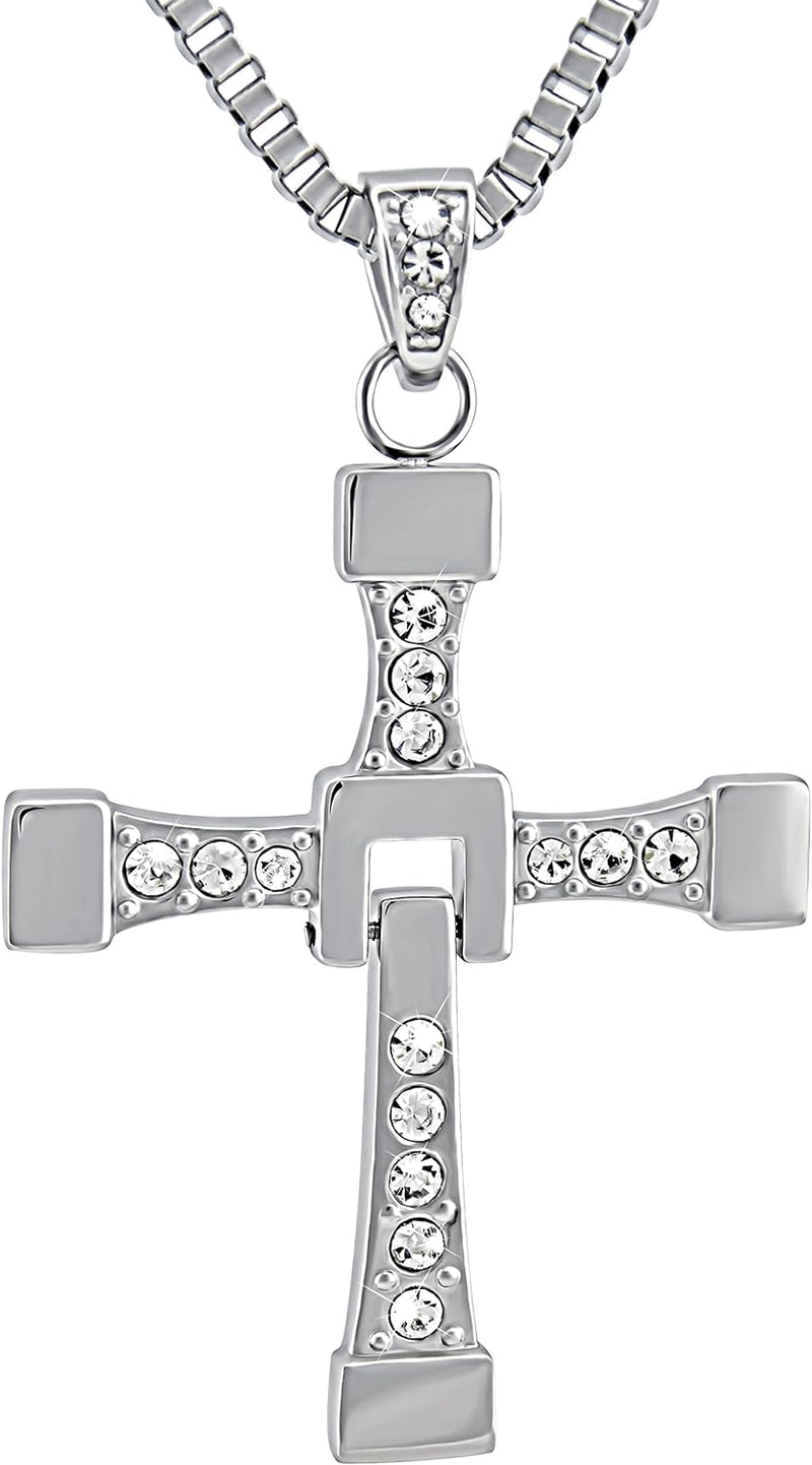 Hanessa 100% Reines Edelstahl Herren-Schmuck Halskette Kreuz Massiv in Silber Fast and Furious Vin D