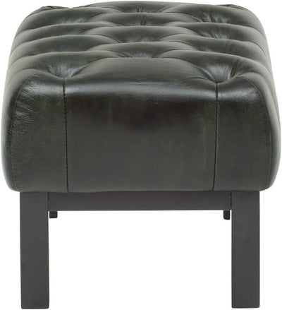 Woodkings® Chesterfield Hocker Kingsfield Echtleder antik grün Lederhocker Designhocker Federkern Un