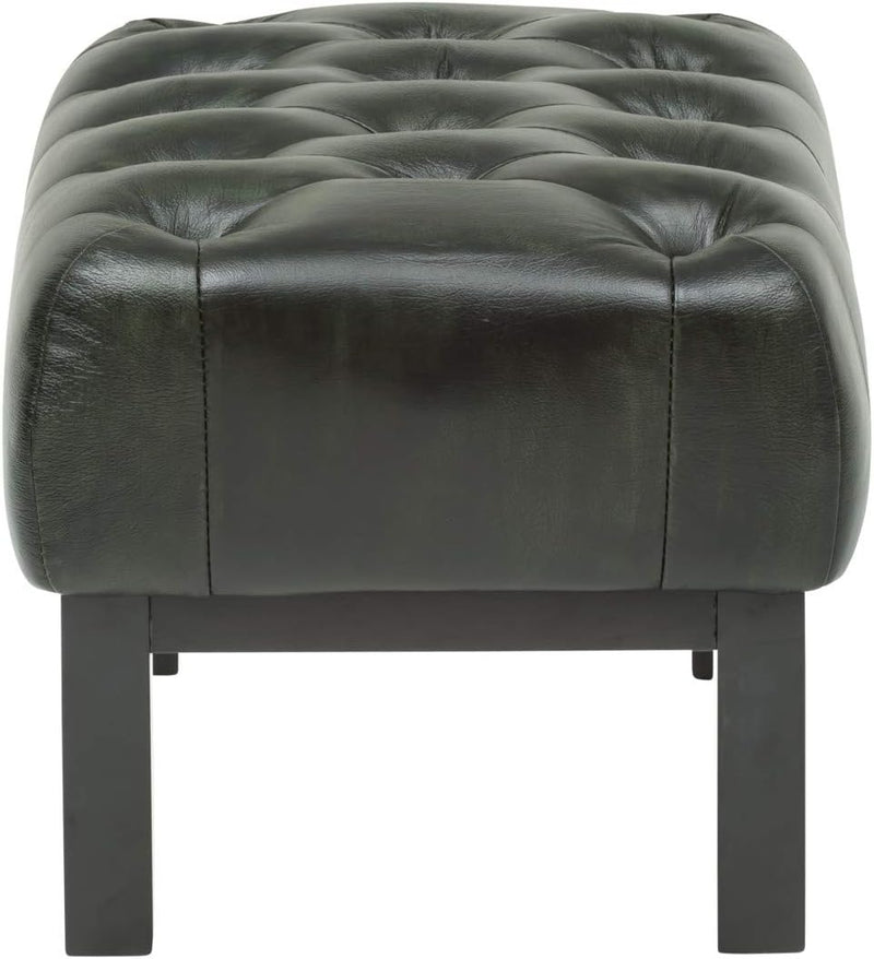 Woodkings® Chesterfield Hocker Kingsfield Echtleder antik grün Lederhocker Designhocker Federkern Un