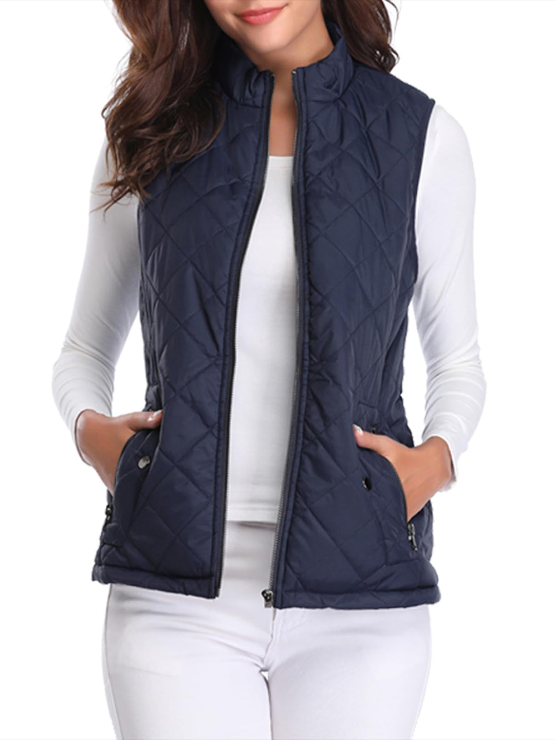 fuinloth Damen Weste mit Stehkragen Westen Steppweste Leicht Ärmellos Jacke mit Reissverschluss Tasc