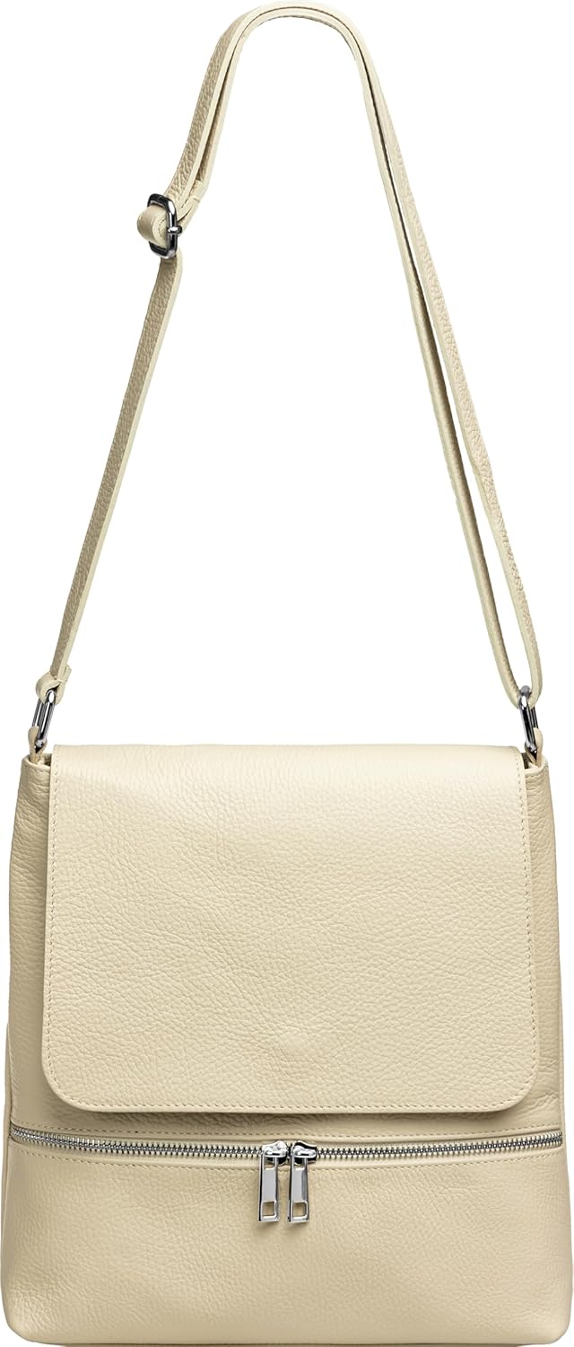 Caspar TL811 sportlich elegante Damen Umhängetasche aus Leder Einheitsgrösse Beige, Einheitsgrösse B