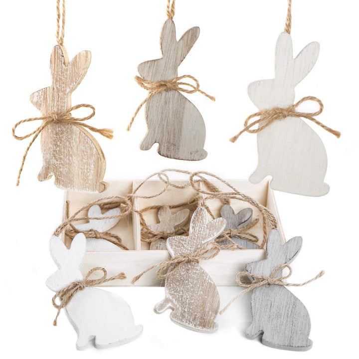 Logbuch-Verlag Osteranhänger aus Holz, 9er Set: Osterhasen-Deko zum Aufhängen, Osterschmuck für Oste