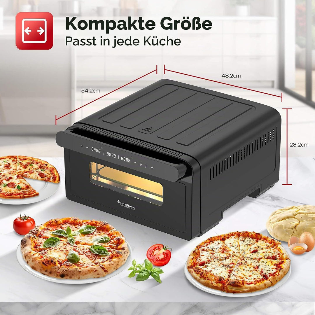TurboTronic Pizzaofen bis 430 °C perfekte Pizza (30 cm) in 2 Minuten inkl. Pizzastein &amp; Pizzaschiebe