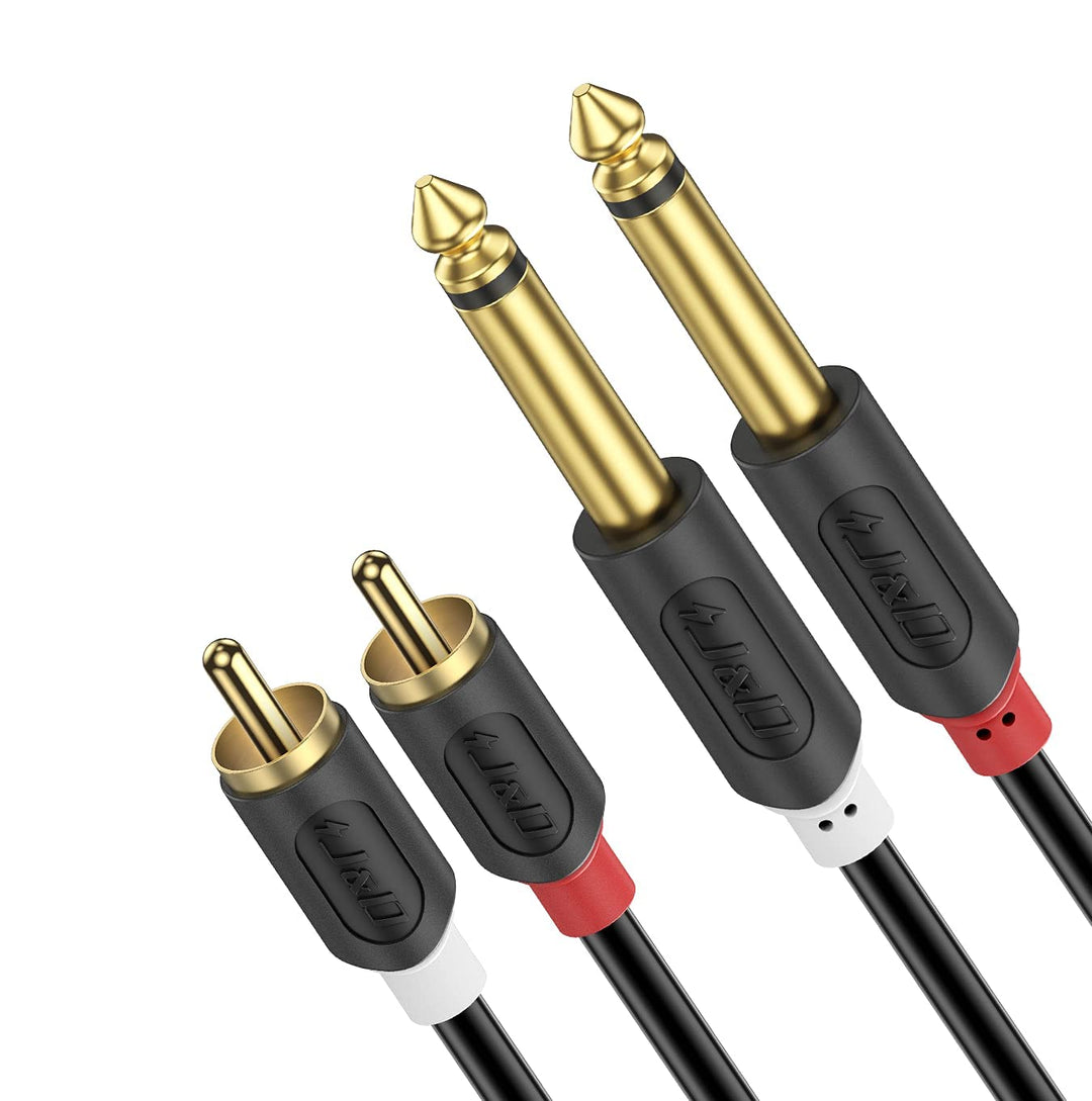 J&D Cinch auf 6.3mm Klinke Kabel 6,2 m, Gold-Plated 2x Male Cinch auf 2x Grosse Klinke Mono Audio Ka