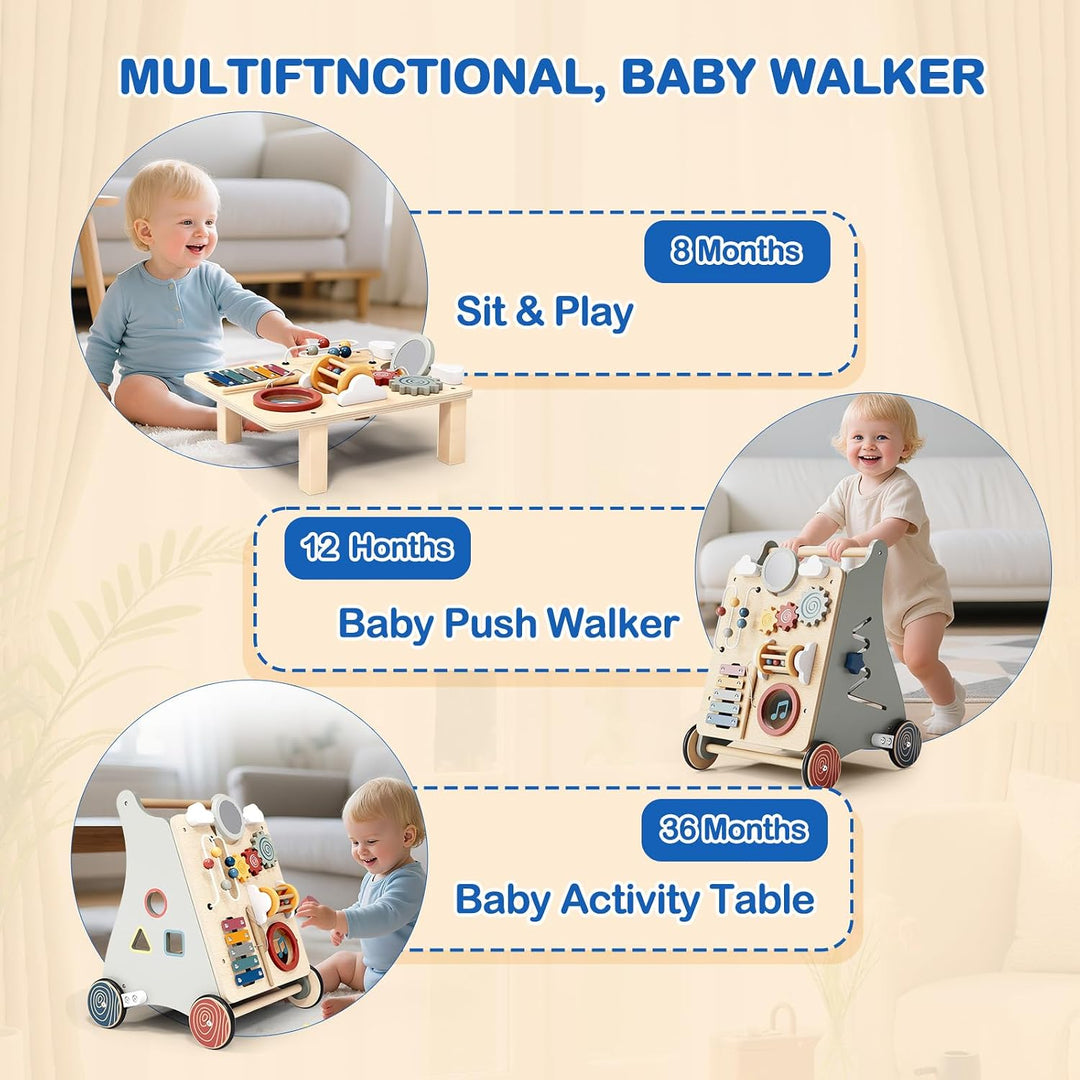 2 in 1 Multifunktional Lauflernwagen Holz Baby Lauflernhilfe ab 1 Jahr, Baby Walker Schiebewagen mit