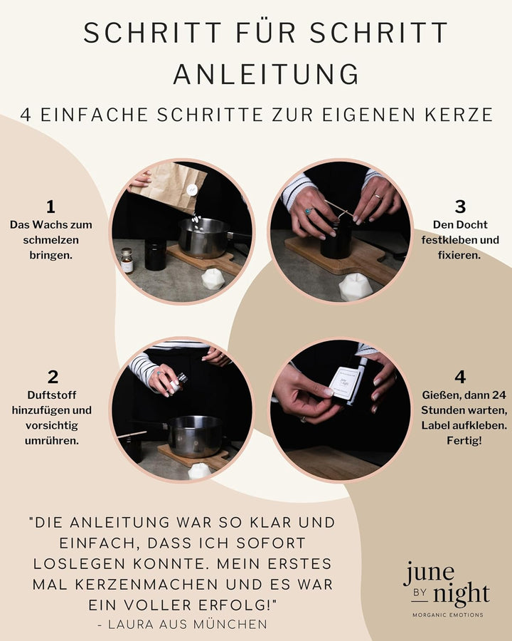 juneBYnight DIY Duftkerzen Selber Machen Set - Kerzenherstellung Set bestehend aus Sojawachs, Duftöl