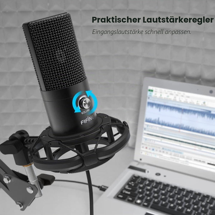 FIFINE Streaming Mikrofon PC mit Arm, USB Mikrofon PS4 PS5 MAC, Popfilter, Shock Mount, für Gaming P