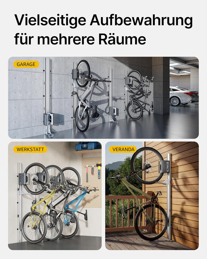 monTEK Automatischer Fahrradlift – Vertikaler Fahrradträger für schwere Fahrräder (bis 32 kg) – plat