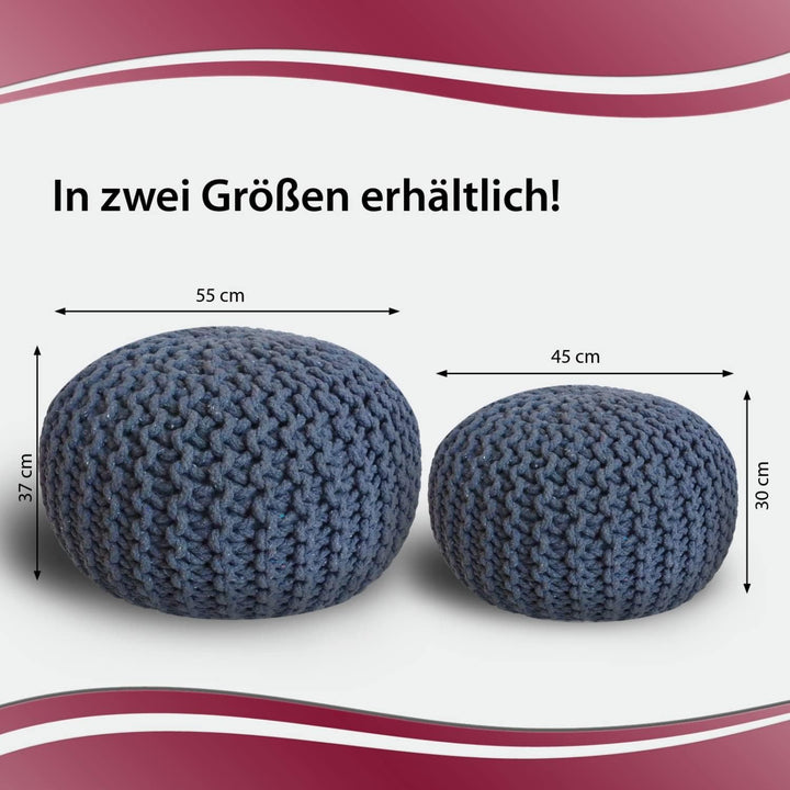 casamia Pouf Ø 55 o. 45 cm Strickhocker Sitzpouf Bodenkissen für Innen Indoor Grösse ø 55 cm, Farbe
