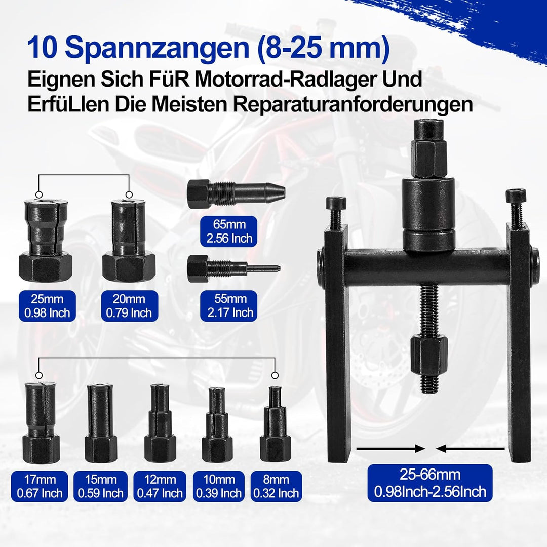 CarBole Motorrad-Innenlager-Abzieher-Set mit Aufbewahrungsbox 8-25 mm Innenlager-Entfernungswerkzeug
