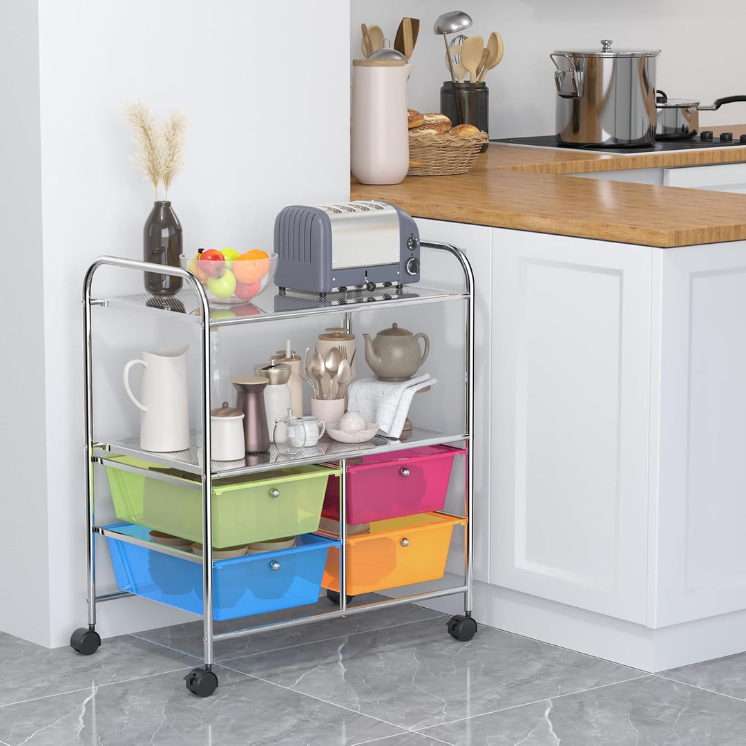 GOPLUS Rollwagen mit 4 Schubladen, Rollregal Farbewahl, Küchenwagen mit Rädern, Beistellwagen Hausha