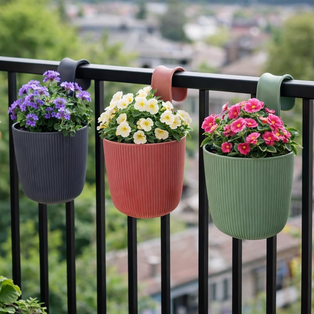 1 x Blumentopf zum Hängen, integriertes Drainagesystem, Farbe: Anthrazit, Ø 15 cm, Pflanztopf-Kübel,