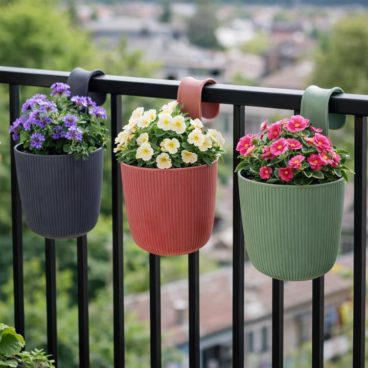 1 x Blumentopf zum Hängen, integriertes Drainagesystem, Farbe: Anthrazit, Ø 15 cm, Pflanztopf-Kübel,