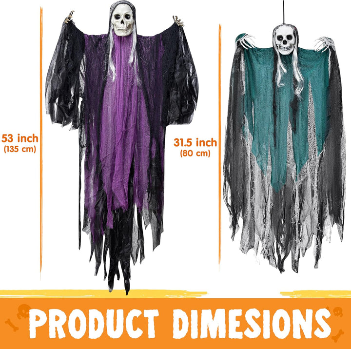 JOYIN 3 Stück Halloween-Skelett-Sensenmann-Dekoration zum Aufhängen, EIN 134 cm grosses Halloween-Sk
