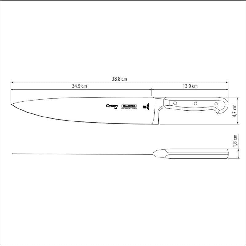 Tramontina Kochmesser CENTURY, 25 cm, Edelstahl DIN 1.4110, schwarz, rostfrei Kochmesser 25 cm, Koch
