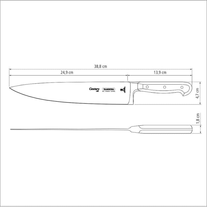 Tramontina Kochmesser CENTURY, 25 cm, Edelstahl DIN 1.4110, schwarz, rostfrei Kochmesser 25 cm, Koch