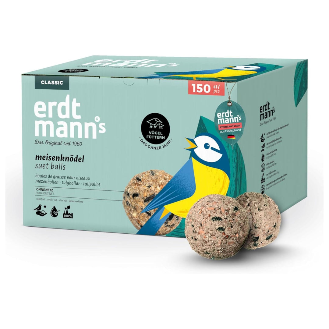Erdtmanns - 150 Meisenknödel ohne Netz für Wildvögel im Karton I Umweltfreundlich I Vielfältige Zusa