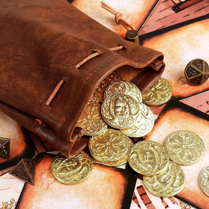 Byhoo, Fantasy-Set mit DND-Metallmünzen und Ledertasche, der neuartige Spielmarkenschatz für Brettsp