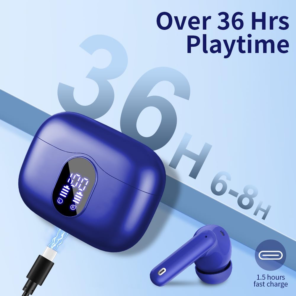 Bluetooth Kopfhörer, Kabellos Bluetooth 5.3 Sport In Ear, mit 4 Mikrofon, 40 std Spielzeit, LED-Anze