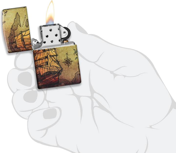 ZIPPO – Sturmfeuerzeug, Pirate Ship, 540° Color Image, White Matte, nachfüllbar, in hochwertiger Ges