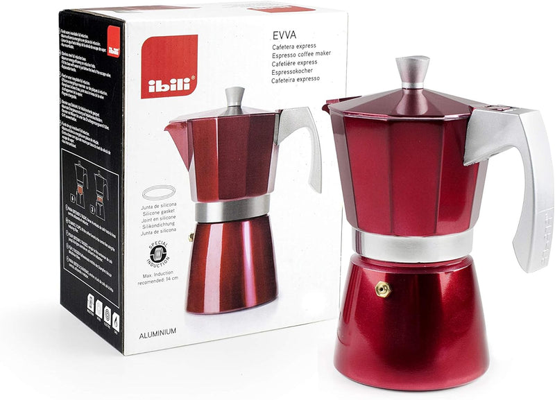 IBILI - Express-Kaffeekocher Evva Red, 6 Tassen, 300 ml, Aluminiumdruckguss, für Induktionsherde gee