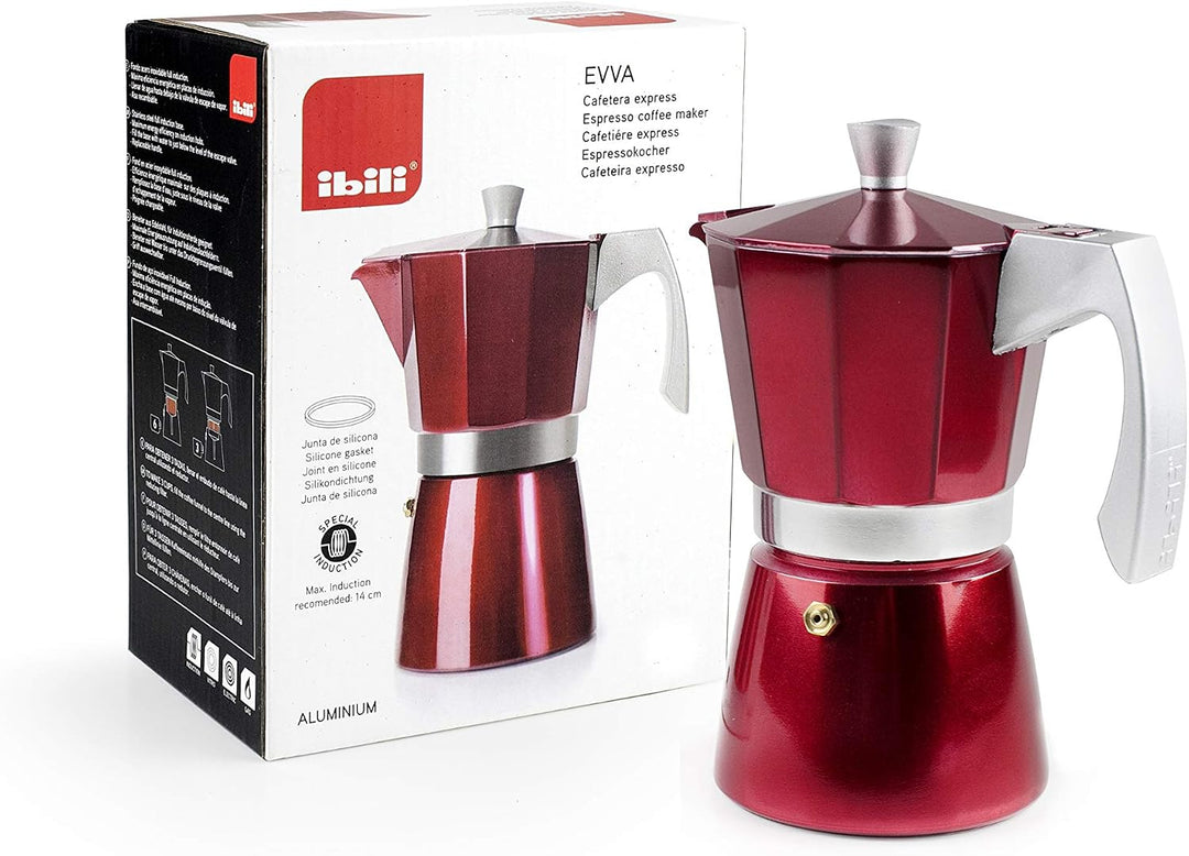 IBILI - Express-Kaffeekocher Evva Red, 3 Tassen, 150 ml, Aluminiumdruckguss, für Induktionsherde gee