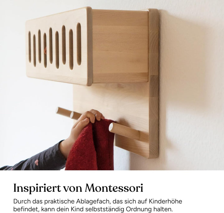 Ehrenkind® Kindergarderobe | Aus robusten Holz | Garderobe Kinder | Gross Natur Kleiderhaken Kinder